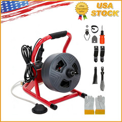 50FTx5/16&Prime; Electric Drain Cleaner Sewer Snake Cleaning Machine Cutters & Gloves