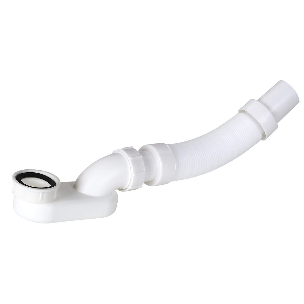 Flexible Freestanding Tub Drain Kit &ndash; Low Profile Flat P 1 1/2 inch, White