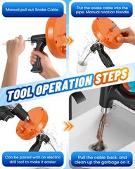 25Ft Snake Drain Hair Removal Tool Drill Powered and Manual Drain Cleaner Tool