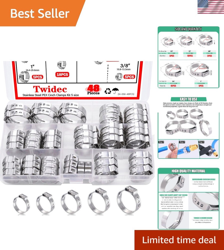 48PCS 5 sizes PEX Cinch Clamps Kit- Stainless Steel Pex Crimp Rings for Pipe &hellip;