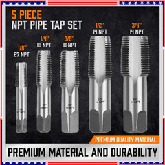 Professional 5 Piece NPT Pipe Tap Set Carbon Steel NPT Thread Forming