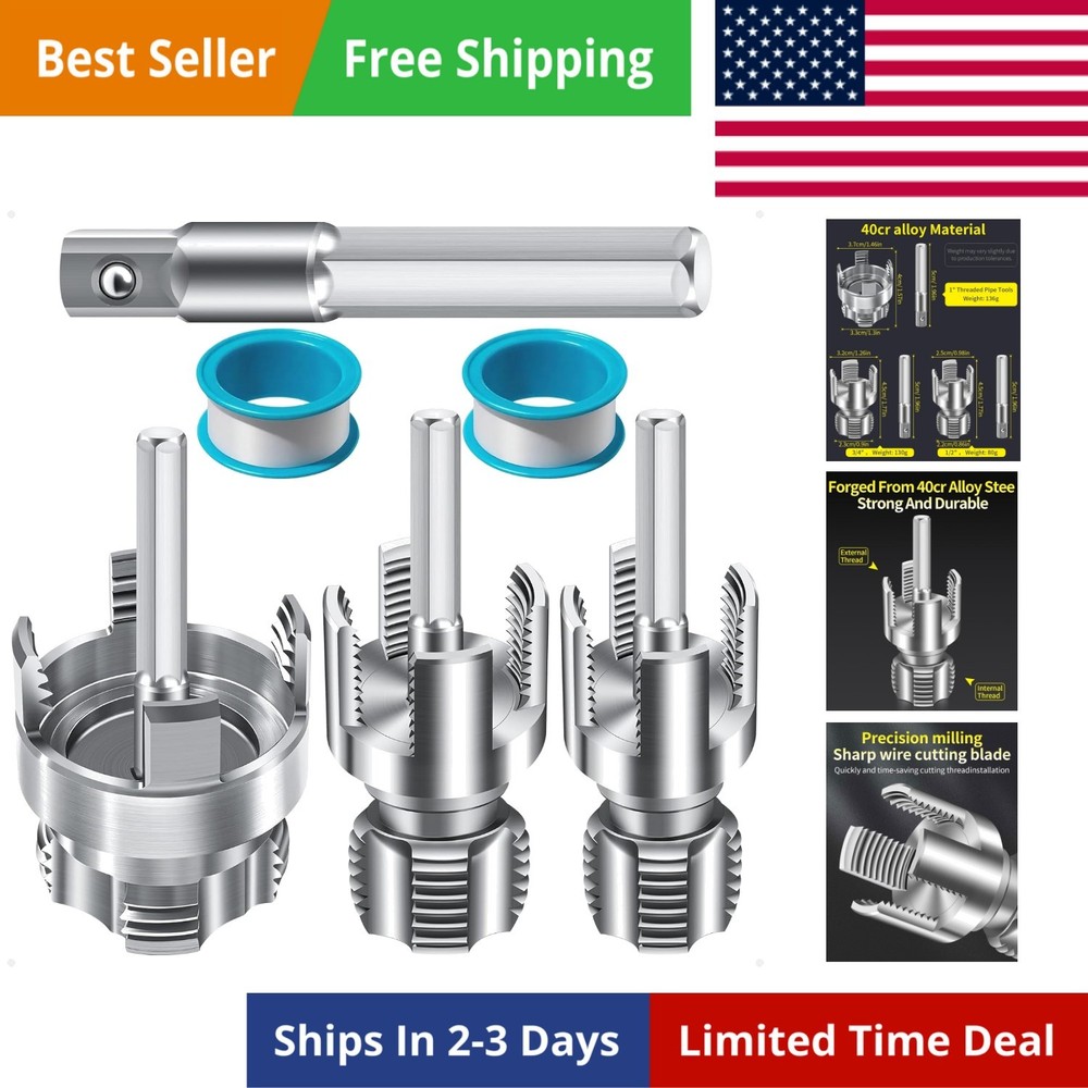 3PCS Internal & External Set, 1/2&rdquo; 3/4&rdquo; 1&rdquo; PVC Plastic Pipe Threader Kit, &hellip;