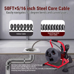 50FT x 5/16 Inch Drain Cleaner Machine, Electric Drain Auger for 3/4&Prime;-3&Prime; Pipes
