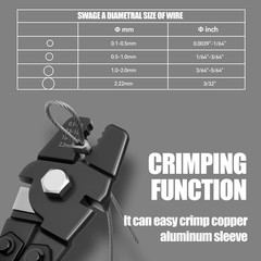 Wire Rope Crimping Tool, Fishing Crimper, Chrome Vanadium Steel, Black Swaging T