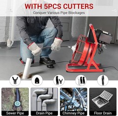 75FT x 1/2 Inch Drain Cleaner Machine Drain Auger Manual Feed & 6 Cutters