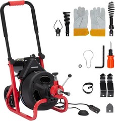 100Ft x 3/8 In Drain Cleaner Machine Electric Drain Auger Auto Feed with Cutters