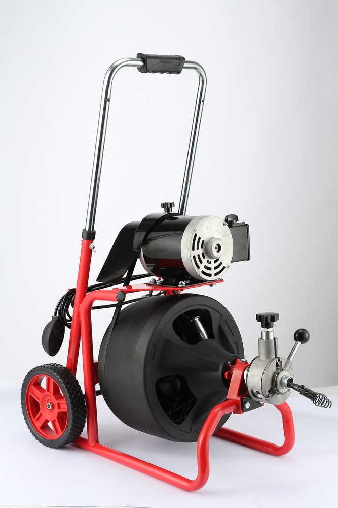 NEW 75 FT x 3/8 Inch Drain Cleaner Machine Auger Cleaning Auto Feed with Wheels