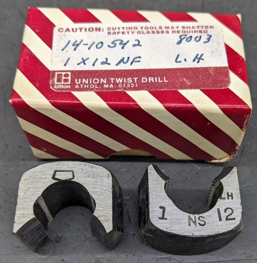 NEW 2 Union Adjustable Dies 1&Prime;-12 NC Left Hand LH # 8003 14-10542 USA
