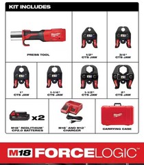 Milwaukee M18 FORCE LOGIC. PRESS TOOL KIT W/ ONE-KEY WITH 1/2&Prime;-2&Prime;CTS-V JAWS 7/8