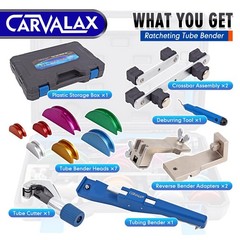 CARVALAX 90&deg; Ratcheting Tube Bender Kit &ndash; 7 Color-Coded Aluminum Heads1/4&Prime;to7/8&Prime;