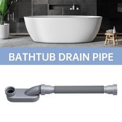 Low Profile Flexible Bathtub Shower Drain Pipe Kit &ndash; Flat P Trap for Gray