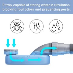 Low Profile Flexible Bathtub Shower Drain Pipe Kit &ndash; Flat P Trap for Gray