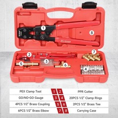 iCrimp PEX Clamp Crimp Tool Kit w/ 20 Clamps & 12 Fittings 3/8&Prime;-1&Prime;