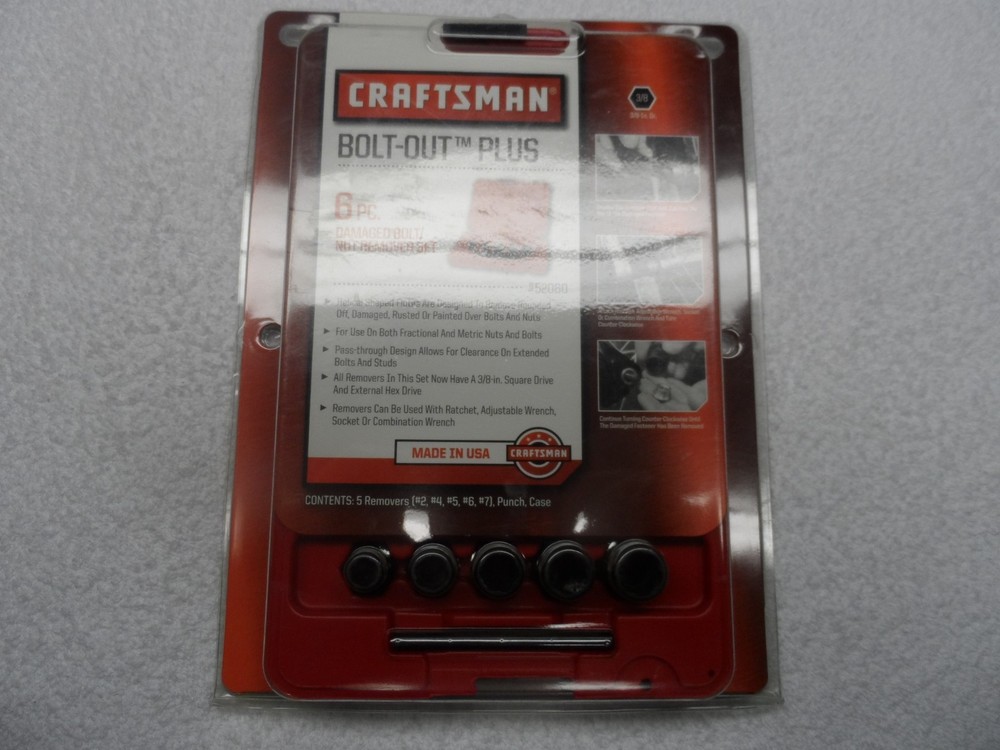 Craftsman 3/8&Prime; Drive Damaged Bolt Nut Remover Set USA (6 pcs) &ndash; Part # 52060