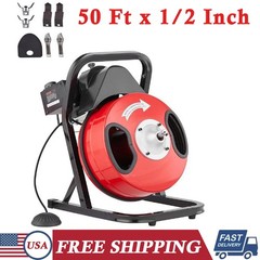 50 ft x1/2&rdquo; Drain Cleaner Machine Sewer Snake Electric Drain for 2&Prime; to 4&Prime; Pipes