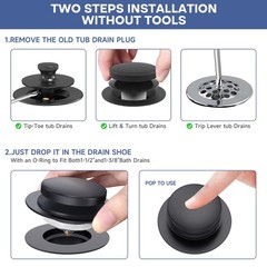 Matte Black Universal Tip Toe Tub Stopper Replacement, Pop Up
