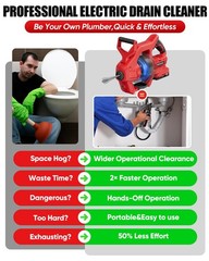 20V Cordless Electric Drain Snake, 25Ft Replaceable Cable with 2.0Ah Battery & F
