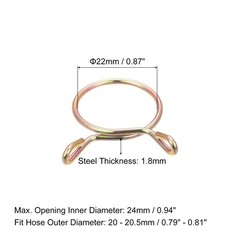 Fuel Line Hose Clips, 20pcs 22mm 65Mn Steel Tubing Spring Clamps