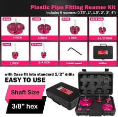 6 Piece Plastic Pipe Fitting Reamer Kit for 1/2&Prime; Drill PVC Pipe Reamer CPVC PVC
