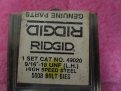 Ridgid 49020 9/16&Prime; -18 UNF &ndash; Left Hand &ndash; High Speed Steel 500B Bolt Dies