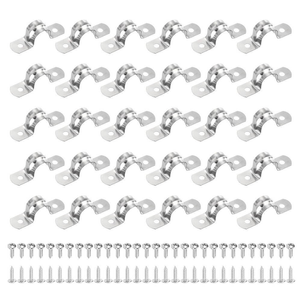 30Pcs 14mm(9/16&Prime;) 304 Stainless Steel Rigid Pipe Strap with Screws, Silver