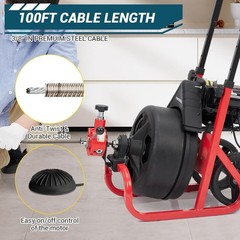 100Ft x 3/8 In Drain Cleaner Machine Electric Drain Auger Auto Feed with Cutters