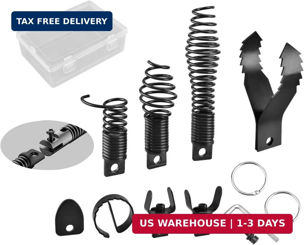 8-Piece Drain Snake Kit for 5/16&Prime; to 3/4&Prime; Cables &ndash; Heavy-Duty Manganese Steel Cu