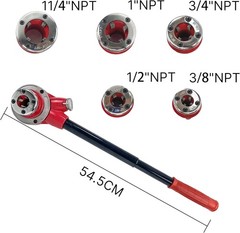 Ratchet Pipe Threader Kit Ratcheting Pipe 5 Dies（3/8&Prime;, 1/2&Prime;, 3/4&Prime;, 1&Prime;, 1-1/4&Prime;）