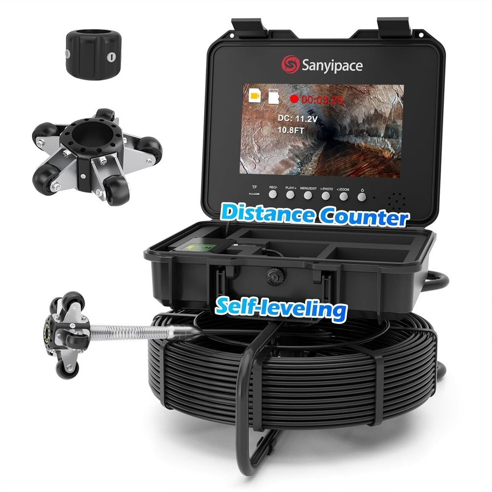 Sanyipace 10.1&Prime; Sewer Camera 230FT w/ Self-Leveling, Distance Counter