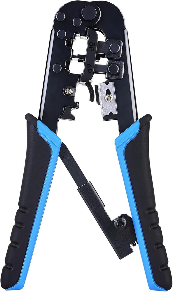 Modular RJ45 Crimp Tool (Ethernet Crimper) with Built-in Wire Cutter and Strippe