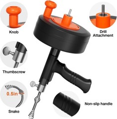 Drain Auger, 25FT Snake Drain Hair Removal Tool, Drill Powered and Manual Drain
