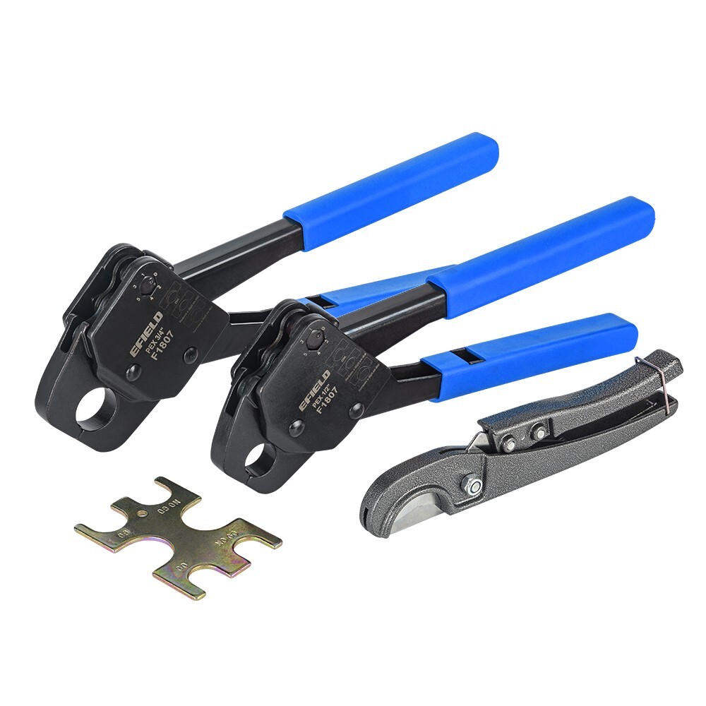 EFIELD Angle Head PEX Crimping Tool for 1/2&Prime; & 3/4&Prime; PEX Copper Rings w/h Cutters