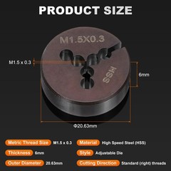 HSS M1.5 x 0.3 Metric Machine Thread Round Die Right Hand High Speed Steel
