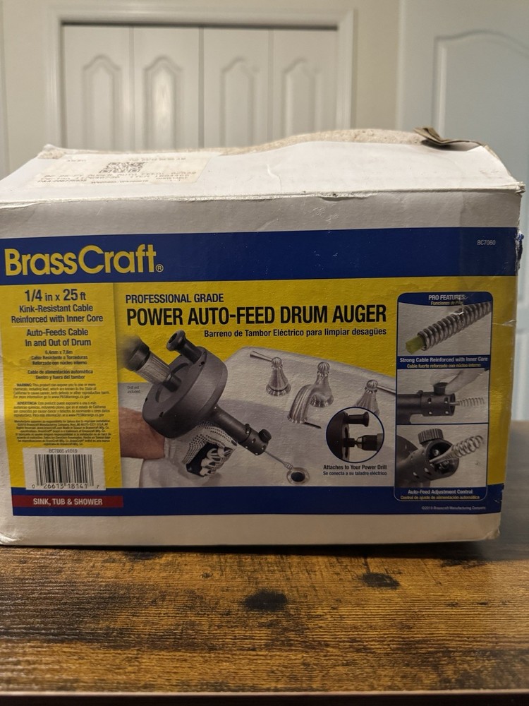 Drain Snake: BrassCraft 1/4-in Dia x 25-ft Power Auto-feed Drum Auger Drain Clog