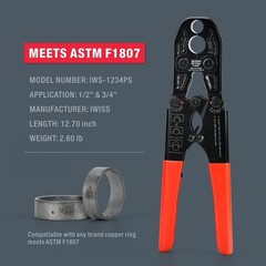 iCrimp 1/2&Prime; 3/4&Prime; PEX Crimp Tool Combo ASTM F1807 Copper Ring Gauge