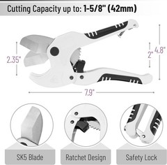 Bates- PVC Pipe Cutter, Cuts up to 1-5/8&Prime;, Ivory Ratcheting