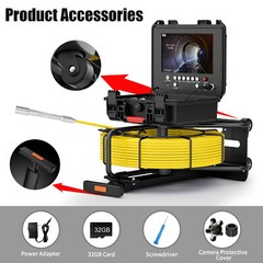 50m Sewer Pipe Inspection Camera with Pull Rod w/ 512hz Self Leveling 9&Prime; Monitor