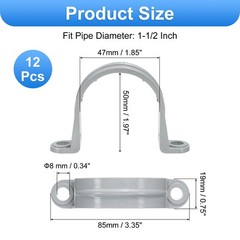12Pcs 1-1/2 Inch PVC Pipe Straps, 2 Hole Conduit Pipe Clamps Supports, Gray