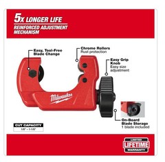 Milwaukee 48-22-4251, 1-inch Mini Copper Tubing Cutter, Cuts: 1/8&rdquo; -to- 1-1/8&rdquo;