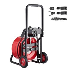 Auto-Feed Drain Auger: 100ft Steel Cable, 1700RPM, Foot Switch, 4 Cutters