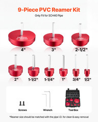 PVC Pipe Reamer Kit 9PCS Socket Saver Set 1/2 to 4in for Drill Plumbing