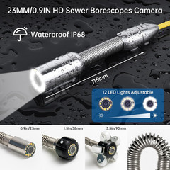 150FT WiFi Sewer Camera with 9&Prime; HD Monitor & 12 LED Light Guide Wheel