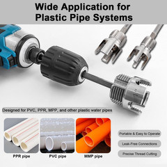 3Pcs PVC Pipe Threader Kit 1/2&Prime; 3/4&Prime; 1&Prime; NPT, Integrated Internal & External Pipe