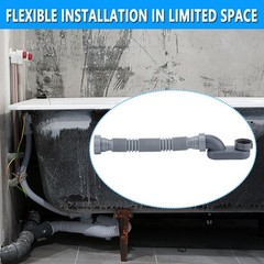 Low Profile 1 1/2 P Trap, Flexible Bathtub Shower Drain 1.5 inches, Gray