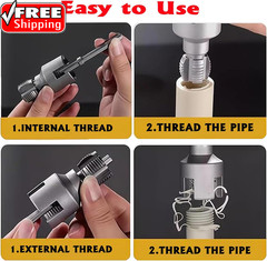 PVC Pipe Threader Kit, 3 Piece Set, 1/2&Prime; 3/4&Prime; NPT Sizes, Dual-Function Internal