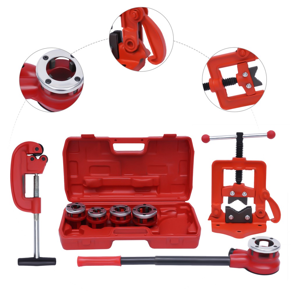 Plastic Pipe Threader W/5 Stock Dies Ratchet Handle Pluming Gas Tools Handheld