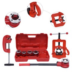 Plastic Pipe Threader W/5 Stock Dies Ratchet Handle Pluming Gas Tools Handheld