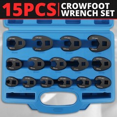 1/2&Prime; & 3/8&Prime; Drive Metric Crowfoot Wrench Set 8-24mm Flare Nuts w/ Case 15Pcs