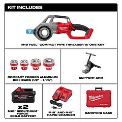 Milwaukee M18 Fuel Compact Pipe Threader One Key With 1/2&rdquo; &ndash; 1 1/4&rdquo; Die Heads