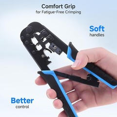 Modular RJ45 Crimp Tool (Ethernet Crimper) with Built-in Wire Cutter and Strippe